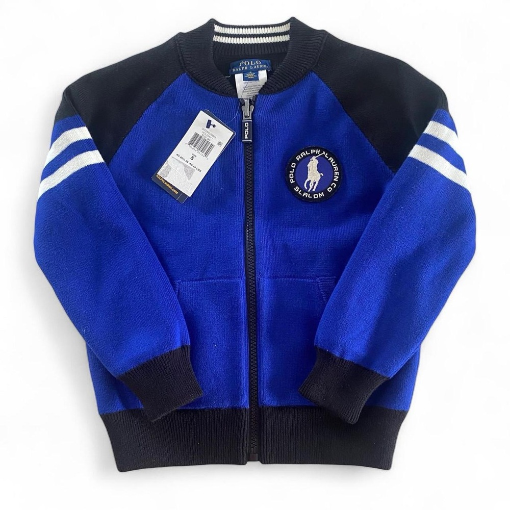 POLO by Ralph Lauren Royal Blue and Black Zip Up Varsity Sweater